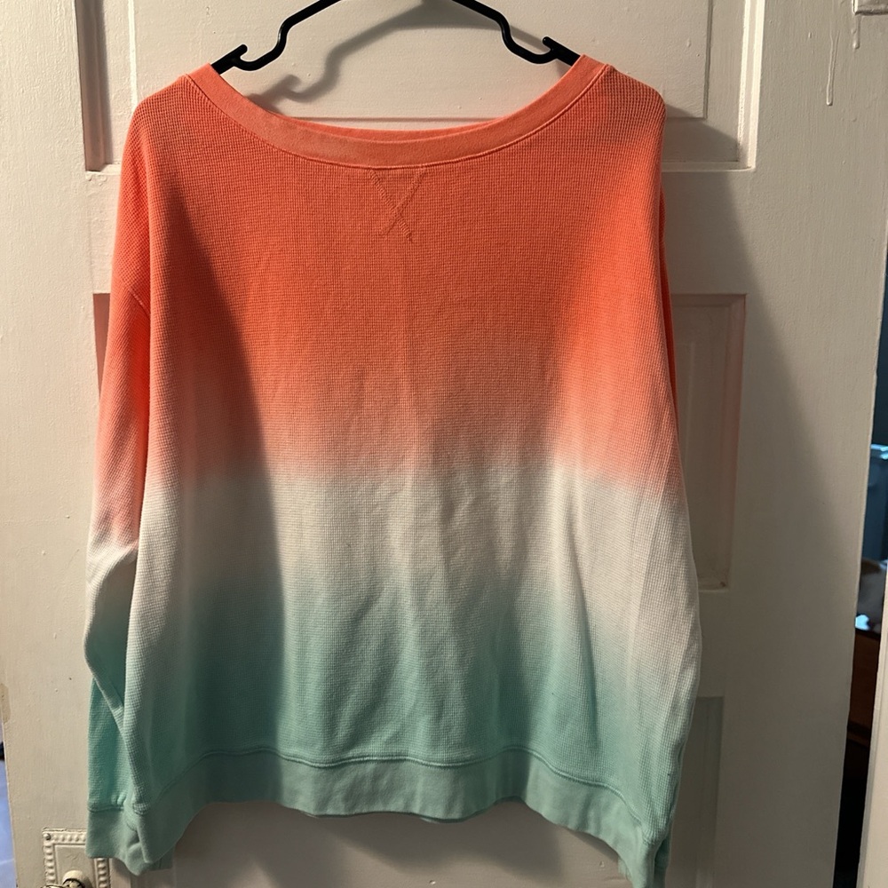 Splendid Ombre Long Sleeve Tee in Coral White and Aqua